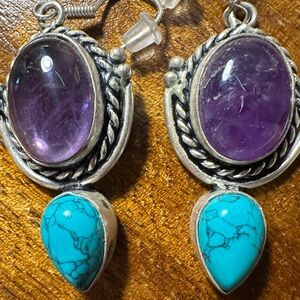 Handmade Amethyst and Turquoise Sterling Silver 925 earrings